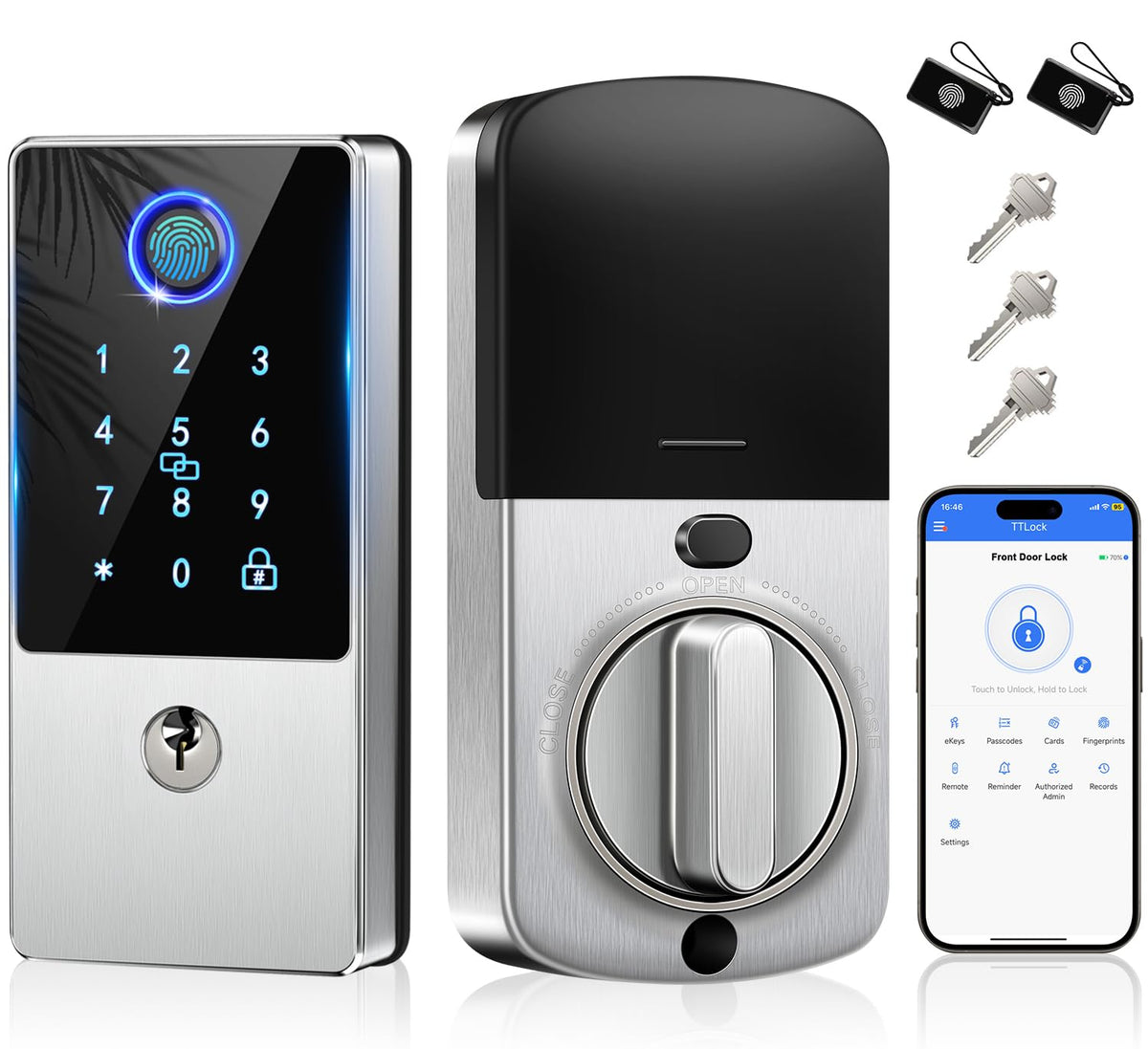 Smart Door Lock Deadbolt, Keyless Entry Door Lock with Fingerprint & Keypad,App Control,Auto Lock,Secure Electronic Digital Lock for Front Door Home Apartment Rental,Easy Installation,Matte Black