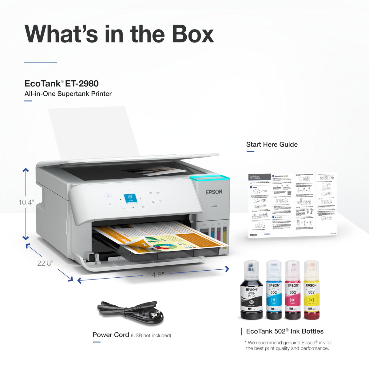 Epson EcoTank ET-2980 Wireless Color All-in-One Supertank Printer - White