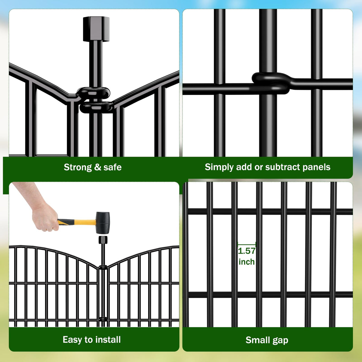 10 Panel No Dig Decorative Garden Fence 48" H x 22.6'L Outdoor Dog Barrier