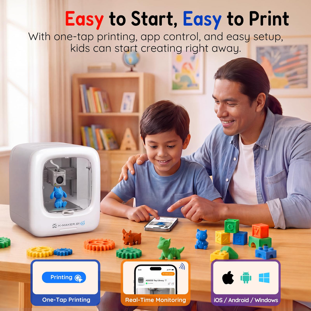 AOSEED AI 3D Printer for Kids, Fast 400mm/s, 20,000+ Models, Enclosed Safe