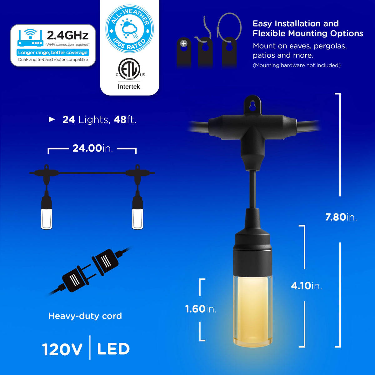 Enbrighten Modern Outdoor String Lights, 48ft, 24 Bulbs