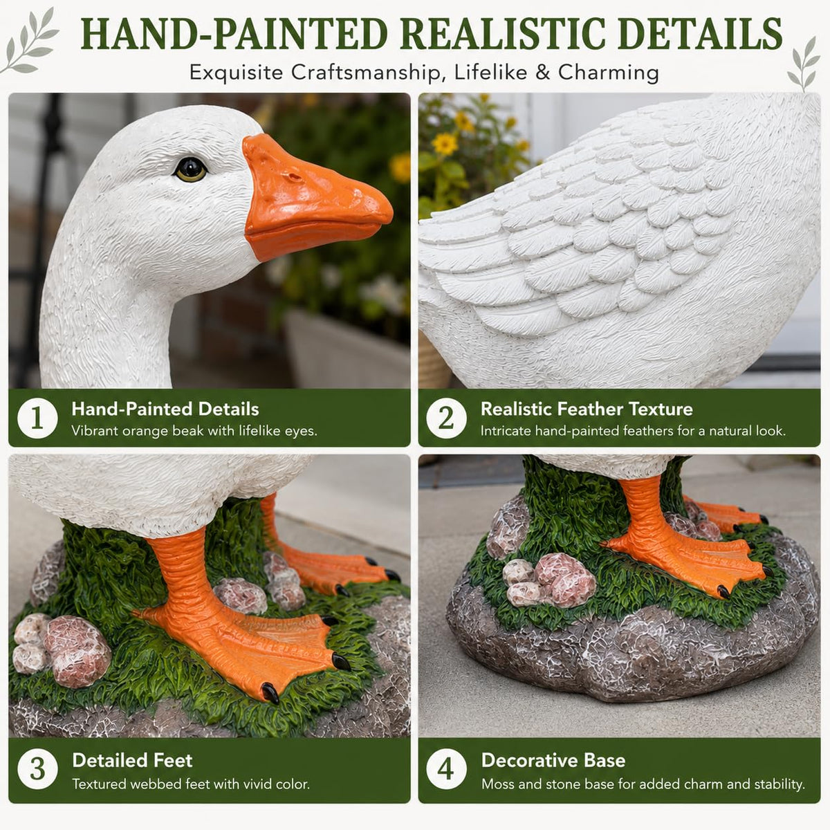 23 Inch Porch Goose Statue, Large White Resin Goose Outdoor Garden Decor with Realistic Feather Details - Indoor Outdoor Yard Lawn Patio Decoration, Perfect Housewarming Gift (23 Inch)
