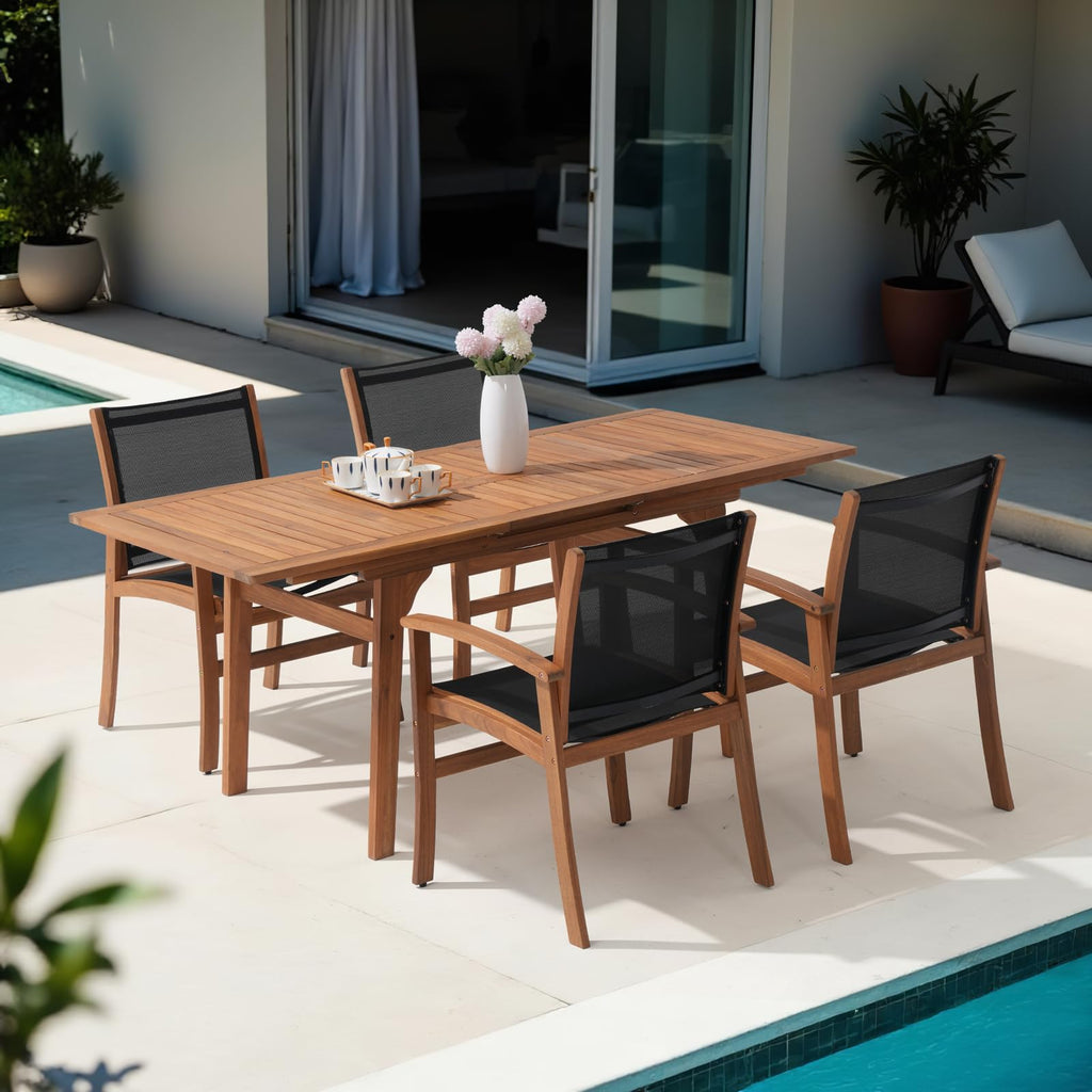 Acacia Wood Patio Dining Chairs Set (Black, 2 Pieces)