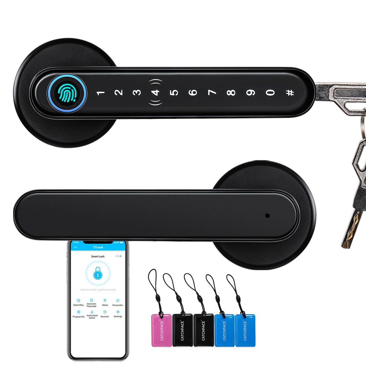 Fingerprint Door Handle - Keyless Entry, Biometric Smart Door Lock with WiFi Connectivity - Satin Nickel