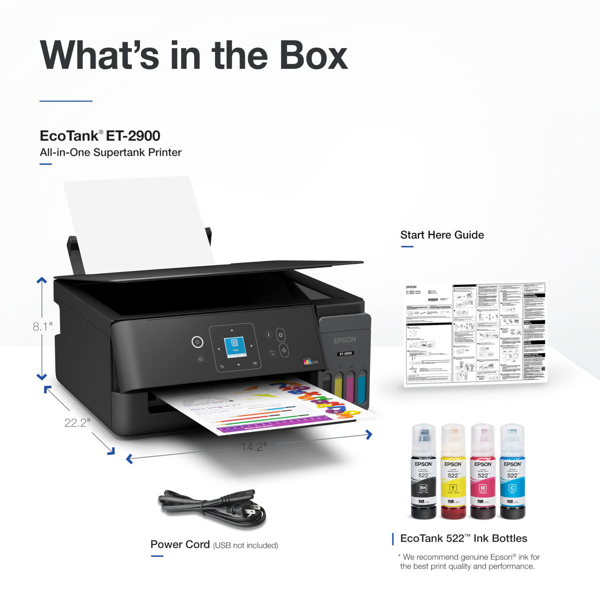 Epson EcoTank ET-2900 Wireless All-in-One Color Supertank Printer with up to 3 Years of Ink, Refillable Tanks, Perfect for Home, 11 PPM, 1.44" Color Screen, Built-in Scanner – Black