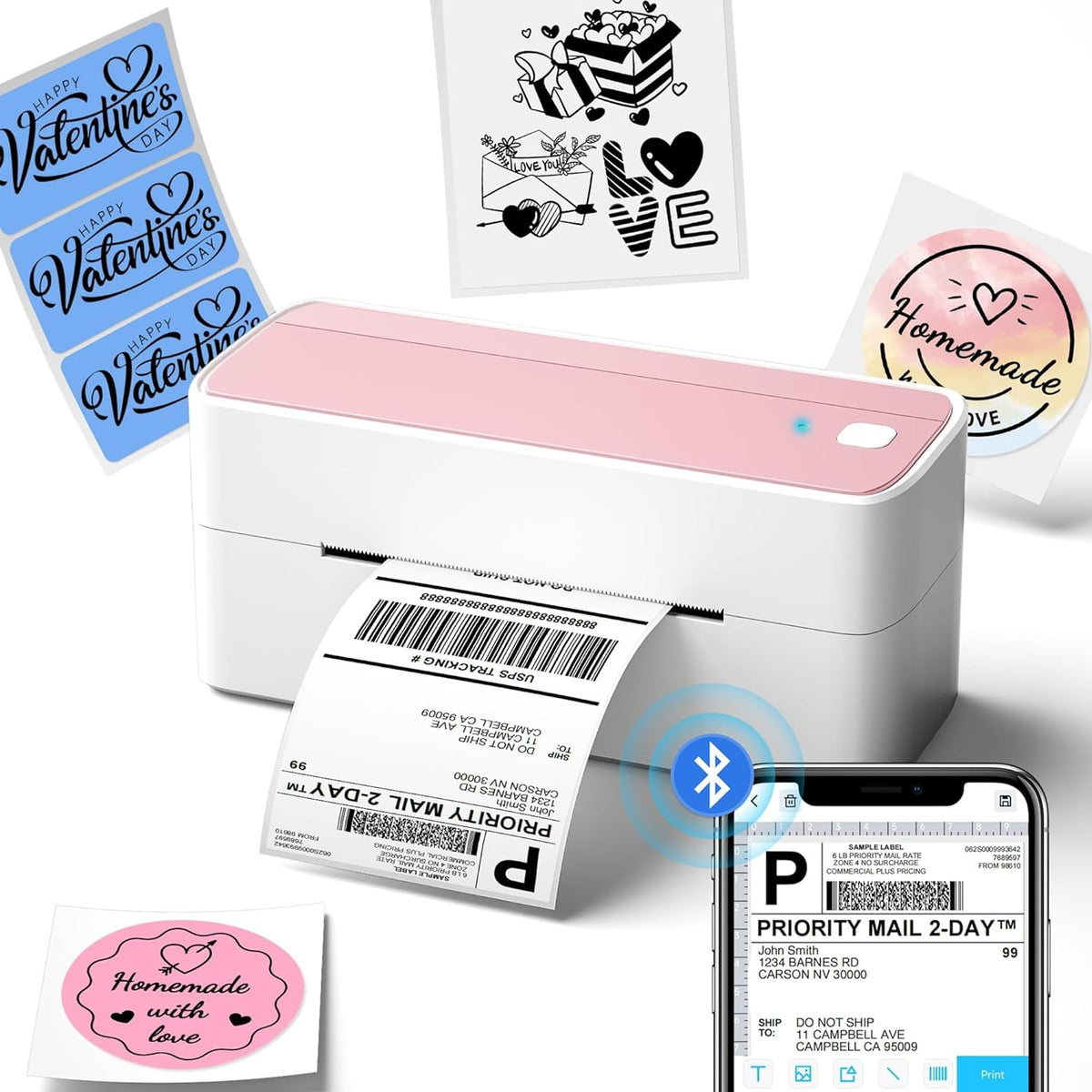 Phomemo Bluetooth Thermal Shipping Label Printer with Holder & 500pcs Label