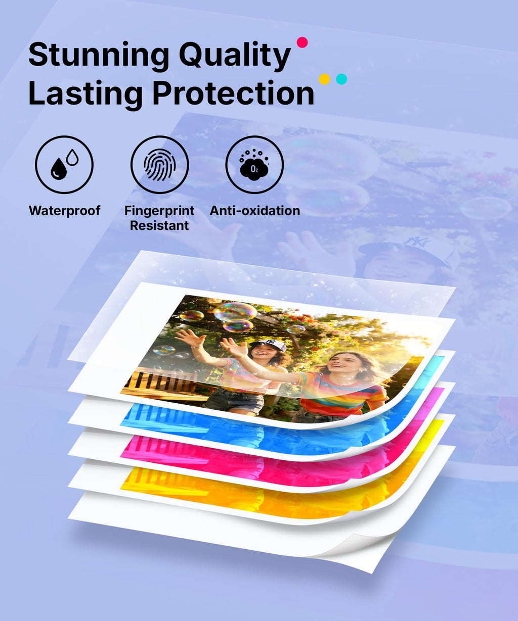 Liene Pearl N200 Pro Portable Photo Printer, Instant Mini Picture Printer for iPhone Smartphone, Thermal Dye Sublimation, Bluetooth Sticker Printer 50 Sheets 2x3 Adhesive Paper & 5 Cartridges, Purple