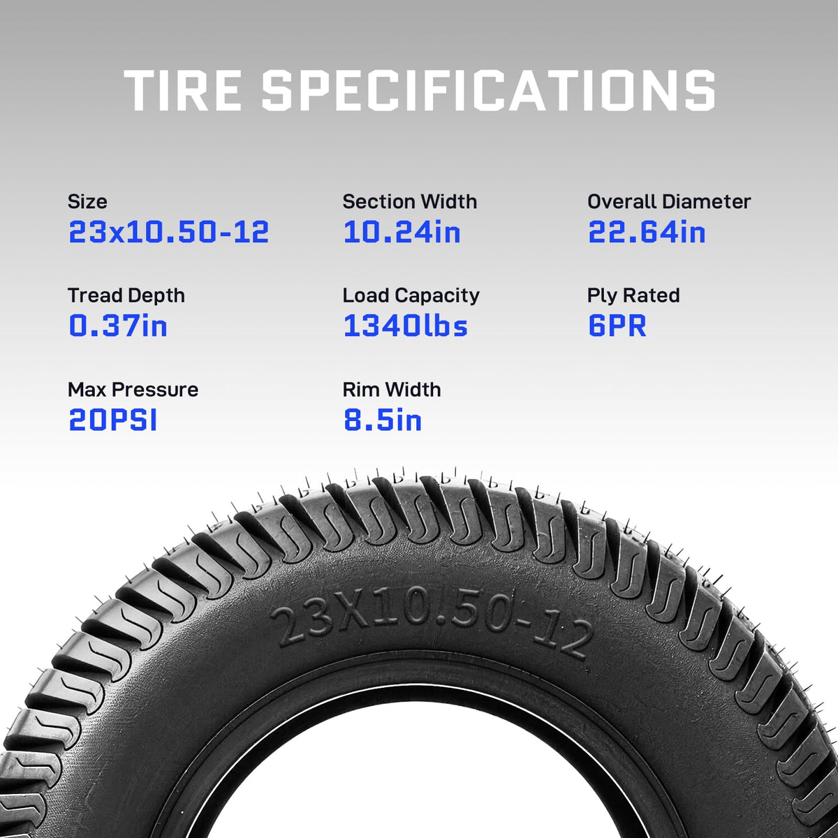 2 Pcs 23x10.50-12 Lawn Mower Tires, 6PR Turf Tubeless Tires