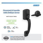 Schlage Greenwich Entry Handleset, Right Hand Delfayo Lever, Matte Black