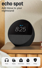 Amazon Echo Spot, Great for nightstands, offices and kitchens, Smart alarm clock, Designed for Alexa+, Black