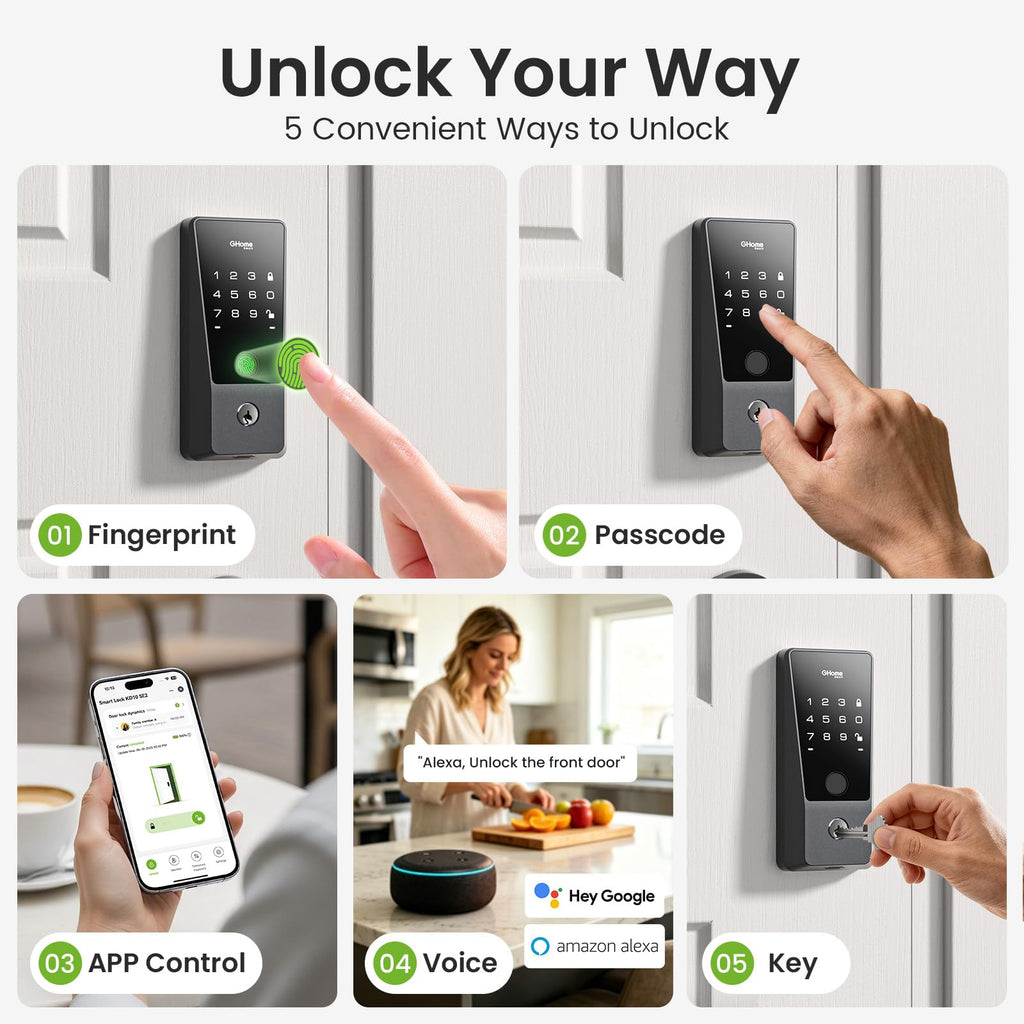 GHome Smart Door Lock with Fingerprint,Keypad & App Control for Front Doors
