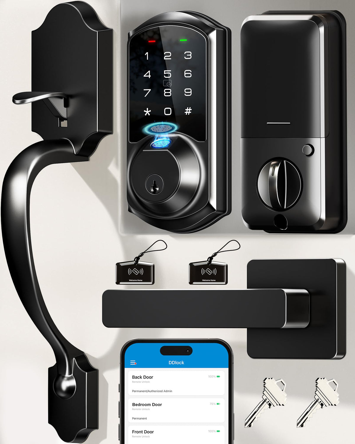 Veise VE07-H Fingerprint Smart Lock for Front Door Handle Set, Satin Nickel