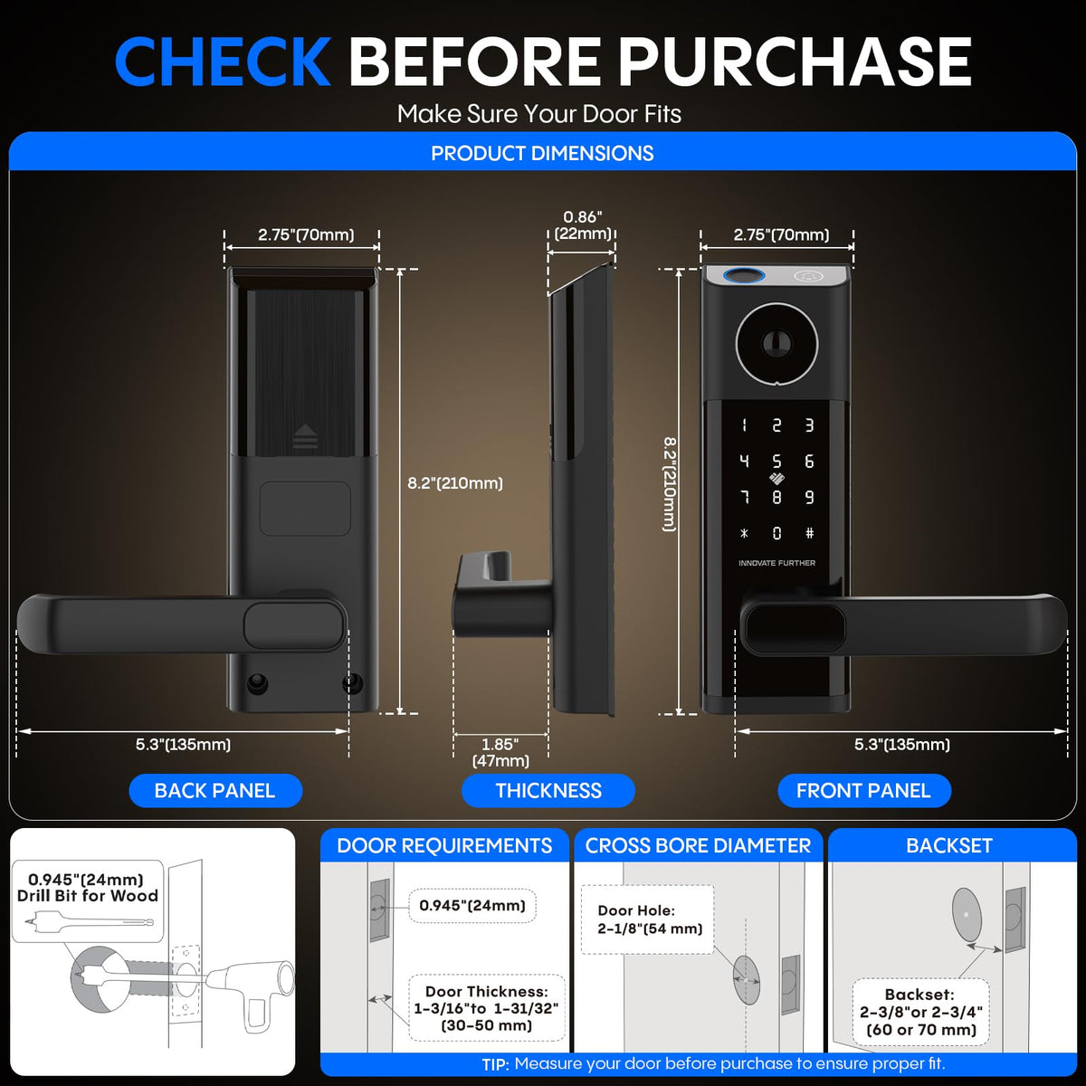 Smart Door Lock with Camera & Video Doorbell, Fingerprint Keypad, App Remote Control, 2.4GHz WiFi, IC Card, Auto Lock, Keyless Entry Deadbolt Lock with Handle for Front Door