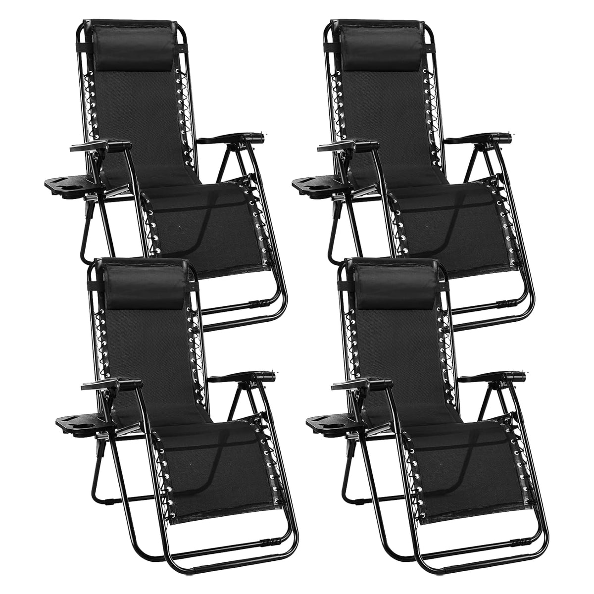 Sweetcrispy Zero Gravity Chairs, Set of 4 Portable Recliner Beach Camping Patio Outdoor Folding Lounge Chair with Cup Holder Trays and Adjustable Pillow for Poolside, Garden, Backyard, Lawn, Blue