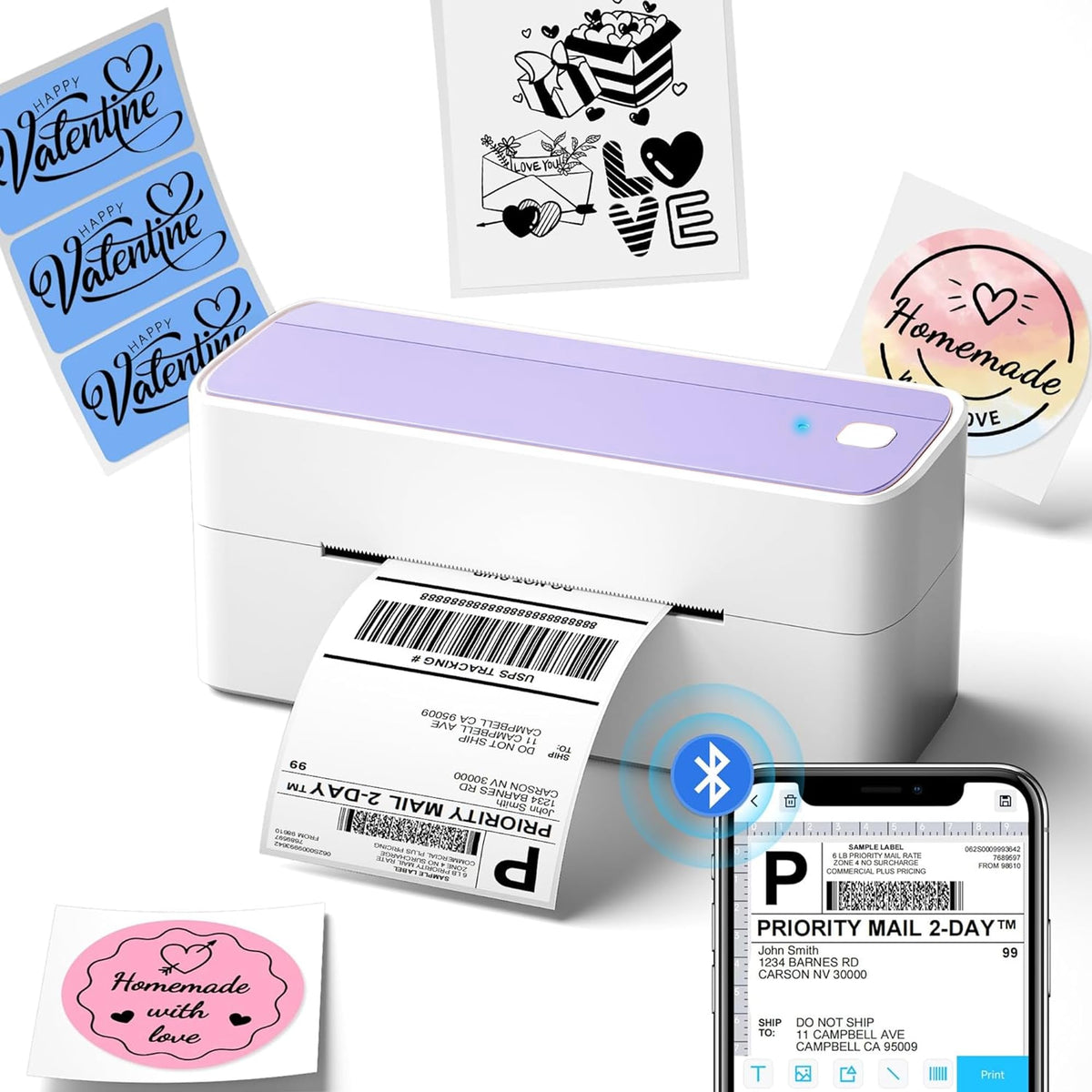 Phomemo Bluetooth Thermal Shipping Label Printer with Holder & 500pcs Label