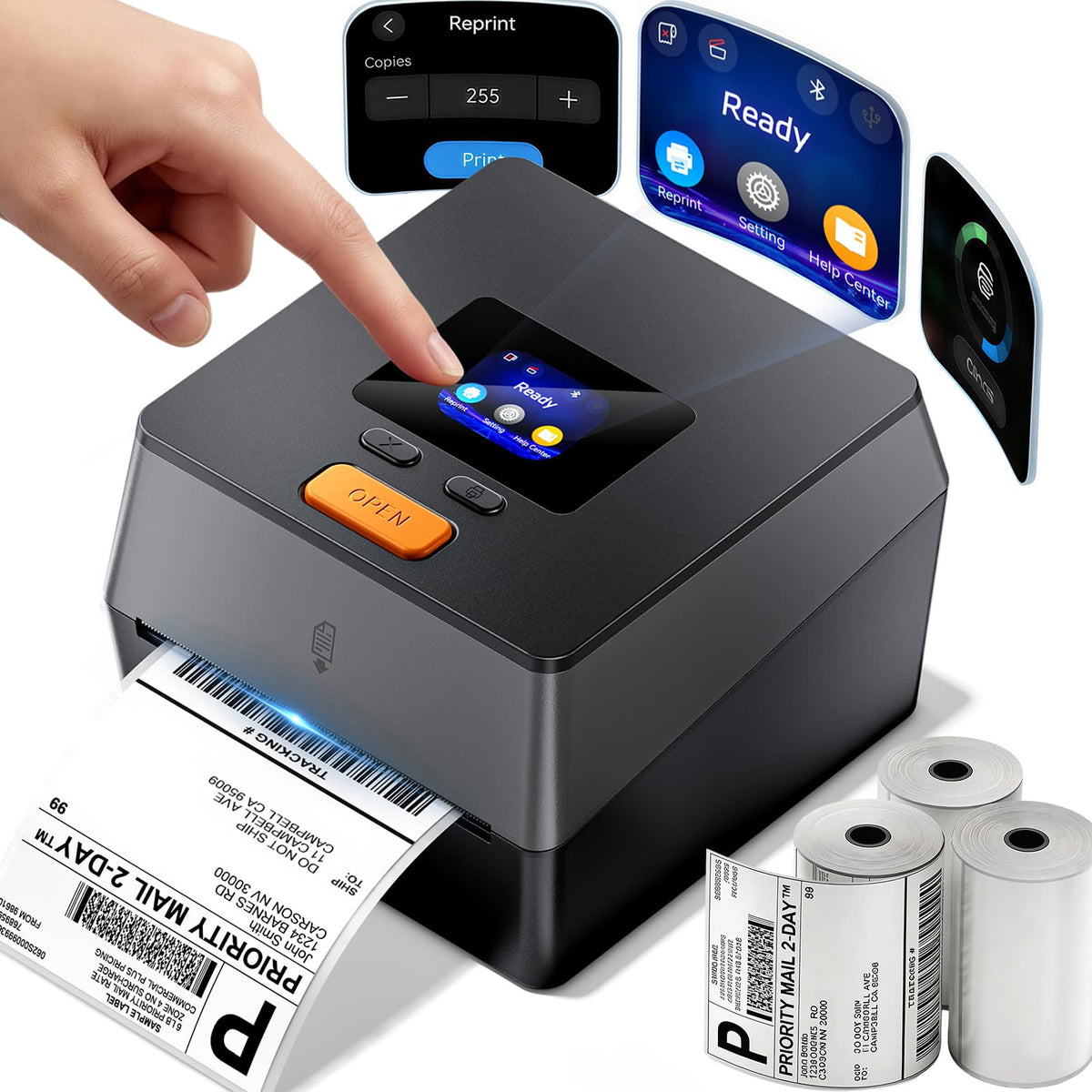 Phomemo Shipping Label Printer with Touchable Screen & 750Pcs Labels