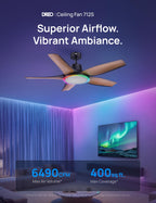 DREO Smart RGBIC Ceiling Fans with Lights, Low profile Ceiling Fan with Alexa/App, 52'' Dimmable Lighting & Color Tuning, 25dB Quiet for Living Room, Game Room, Easy Installation, Black, 2026 Upgraded