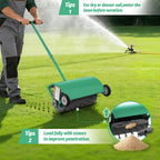 24 Inch Rolling Lawn Aerator, Heavy Duty Manual Aerator Tool, Up to 70 lbs, Push Spike Aeration Tool with 42 Spikes, Suitable for Lawns, Garden, and Yard Grass Aeration [Green]
