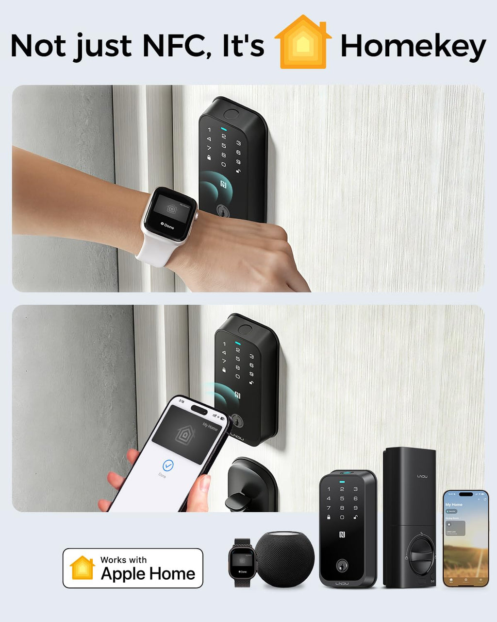 Smart Lock LNDU HK01 Fingerprint Keyless Entry Door Lock HomeKey Deadbolt