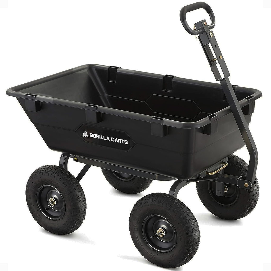 Gorilla Carts 600 lb Poly Garden Dump Cart, 4 Cu Ft Wagon, Quick-Release