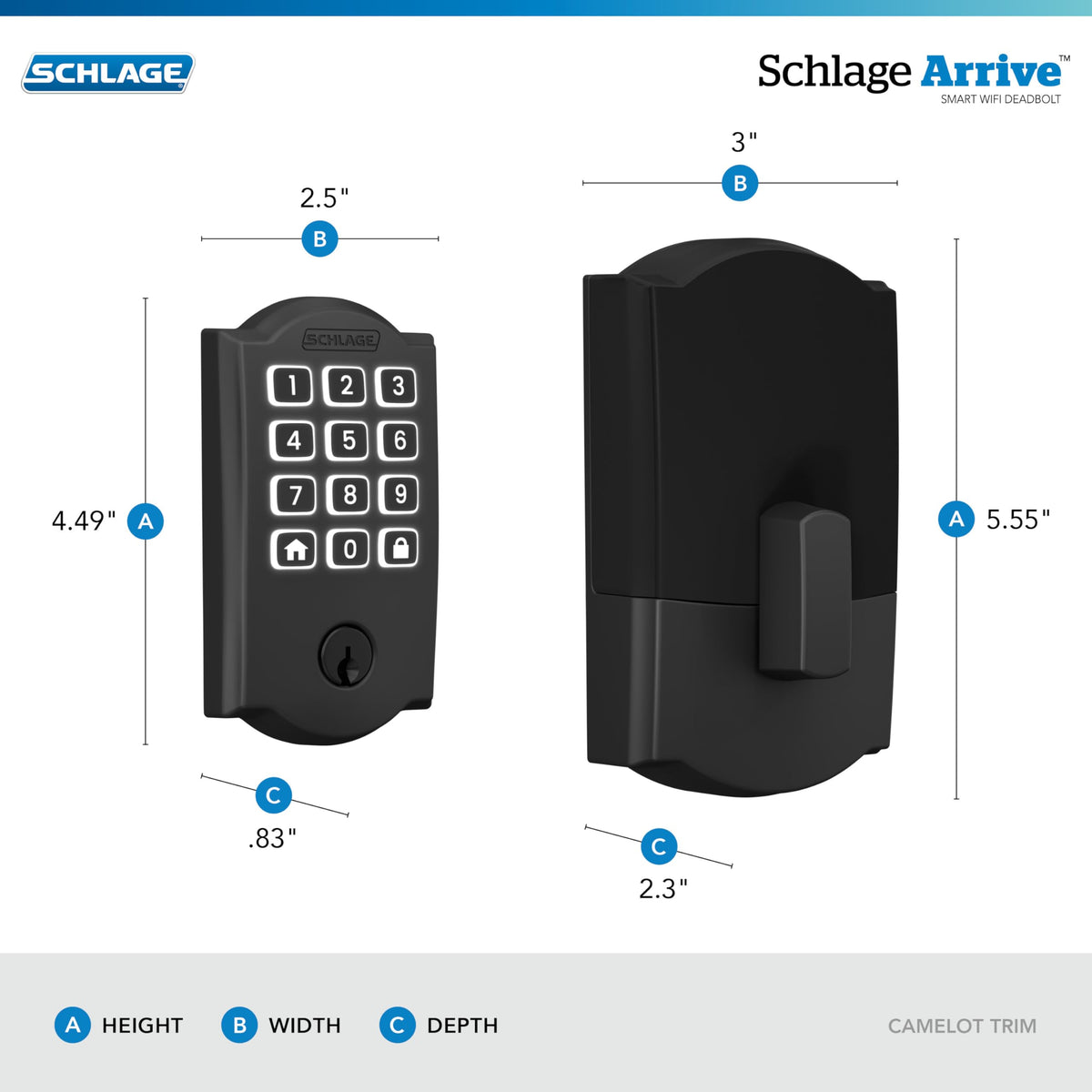 Schlage Arrive Smart WiFi Deadbolt Lock with Camelot Trim, Matte Black