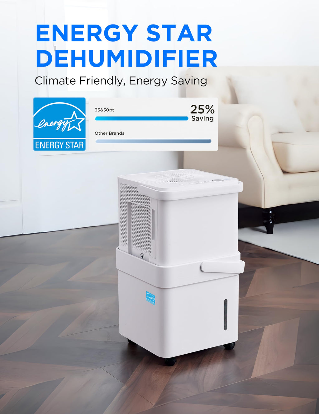 Midea Cube 50 Pint Dehumidifier with Pump, 4,500 Sq. Ft, Smart Control