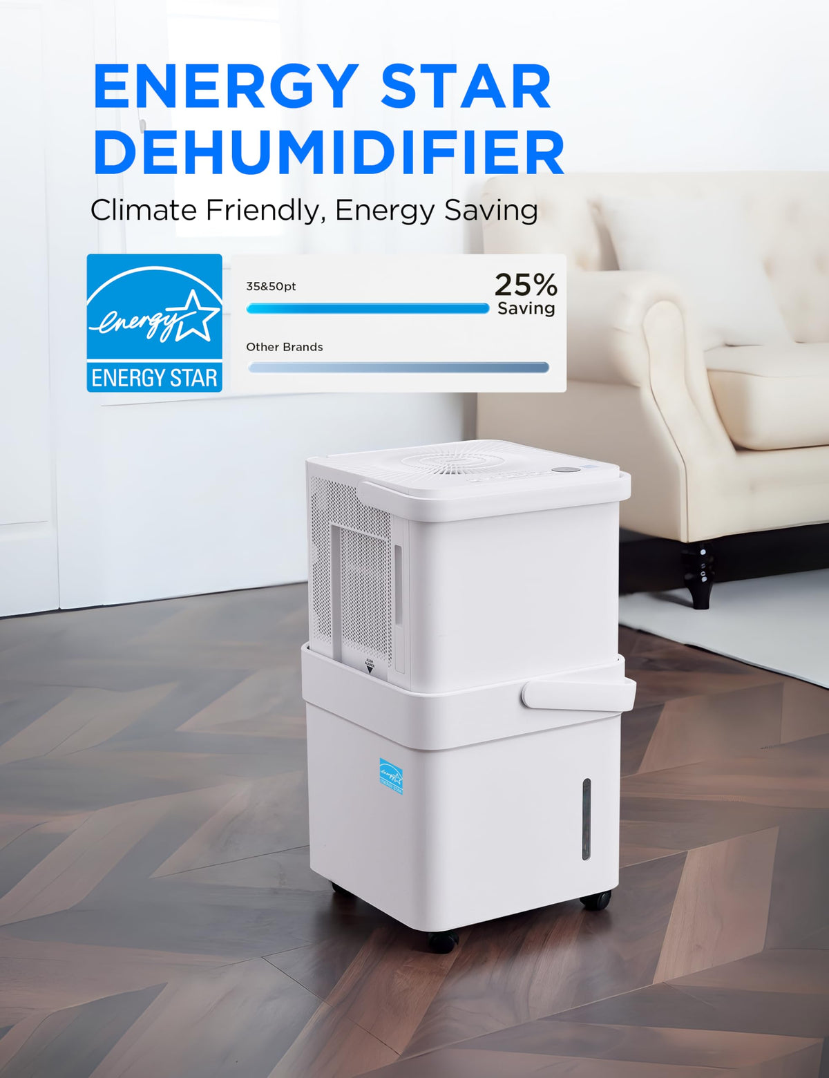 Midea Cube 50 Pint Dehumidifier with Pump, 4,500 Sq. Ft, Smart Control
