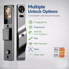 Zonixtec 3D Face Recognition Smart Lock with Camera, AI Palm Vine & Biometric Fingerprint Entry, Tuya App Remote Control, Digital Touchscreen Keypad, 6068 Mortise, Gray Aluminum Alloy