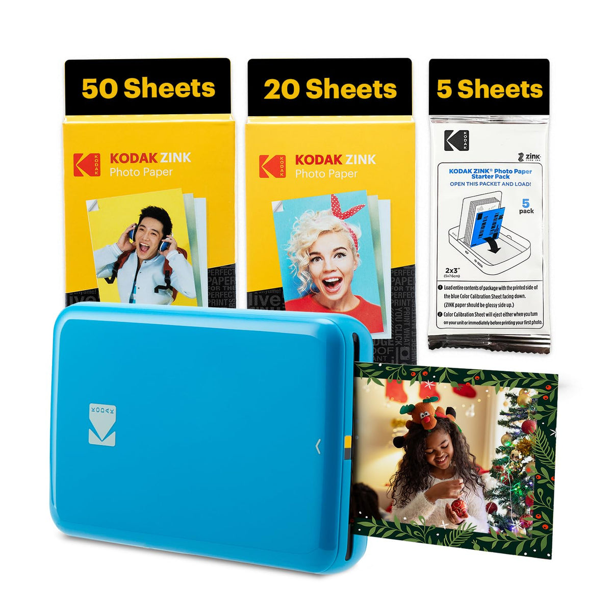 Kodak Step Instant Smartphone Photo Printer - 75 Sheets Bundle - Portable Mini Color Wireless Mobile Printer - Zink 2x3” Sticky-Back Photos - Bluetooth Compatible with Smart Devices - Fun App -White