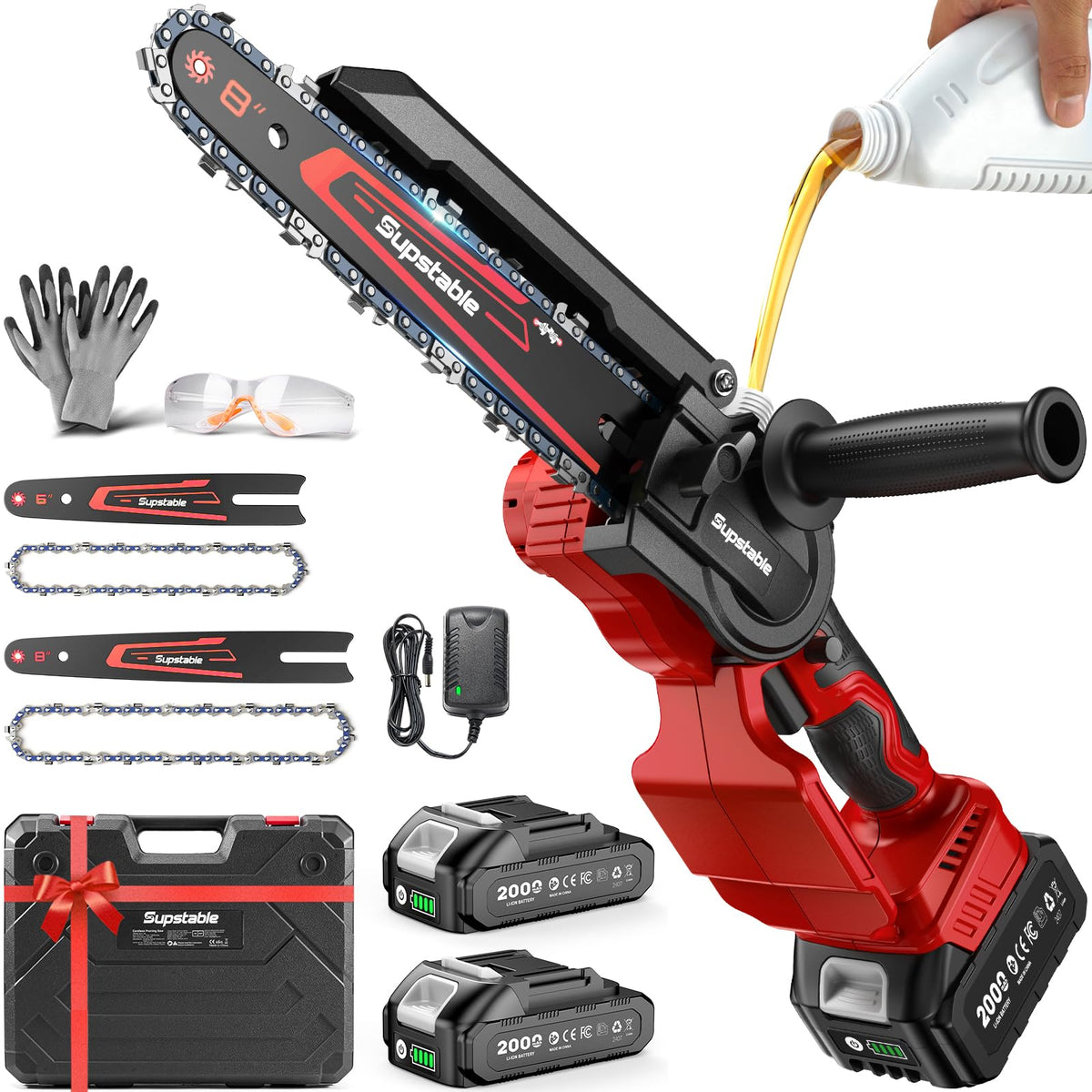 3-in-1 Cordless Mini Chainsaw & Hedge Trimmer with Grass Shears, 8-Inch 800W Brushless Chainsaw, 2 x 4000mAh Batteries, Garden Tool Kit for Tree Pruning, Hedge Trimming & Lawn Edging
