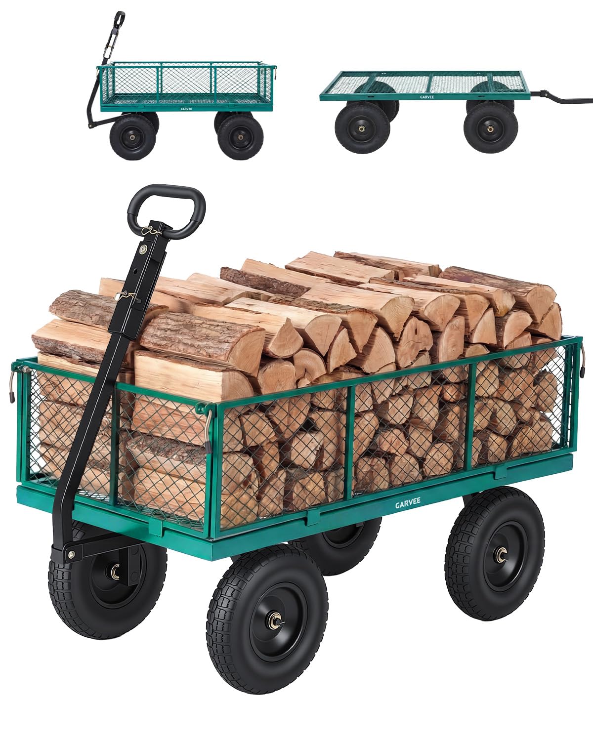 800 Lbs Steel Garden Cart, Utility Wagon with Removable Mesh Sides-Green