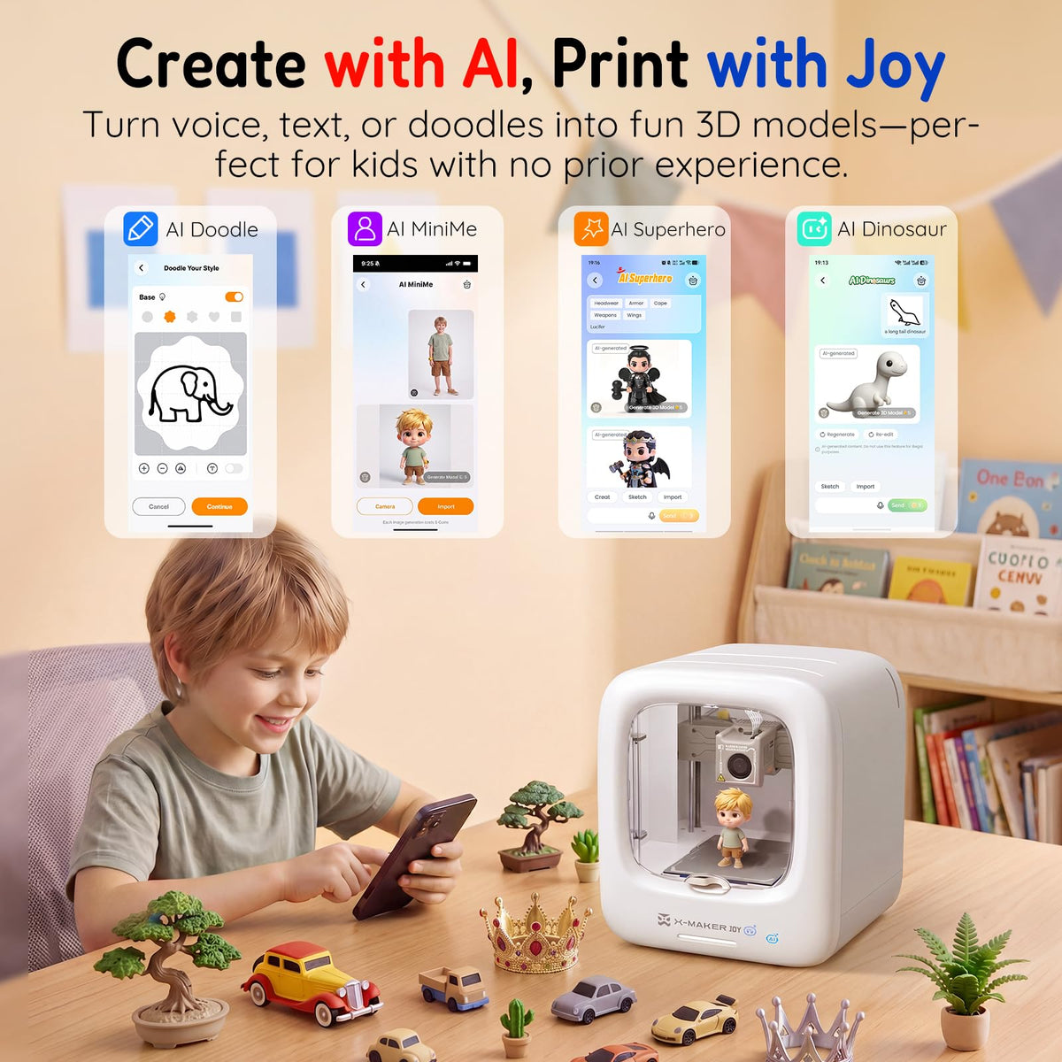AOSEED AI 3D Printer for Kids, Fast 400mm/s, 20,000+ Models, Enclosed Safe