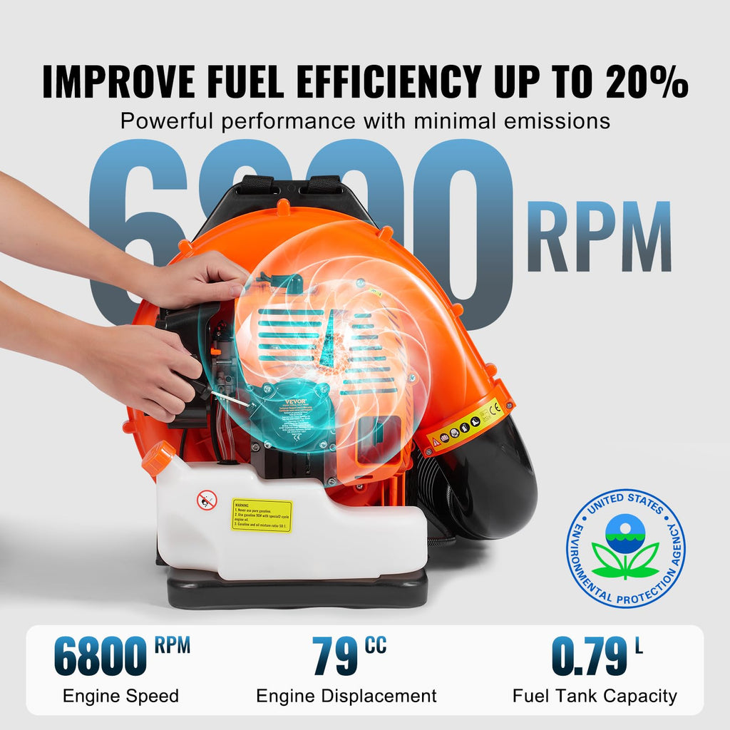 VEVOR 79cc Backpack Blower 2 Cycle Gas Powered Leaf Blower