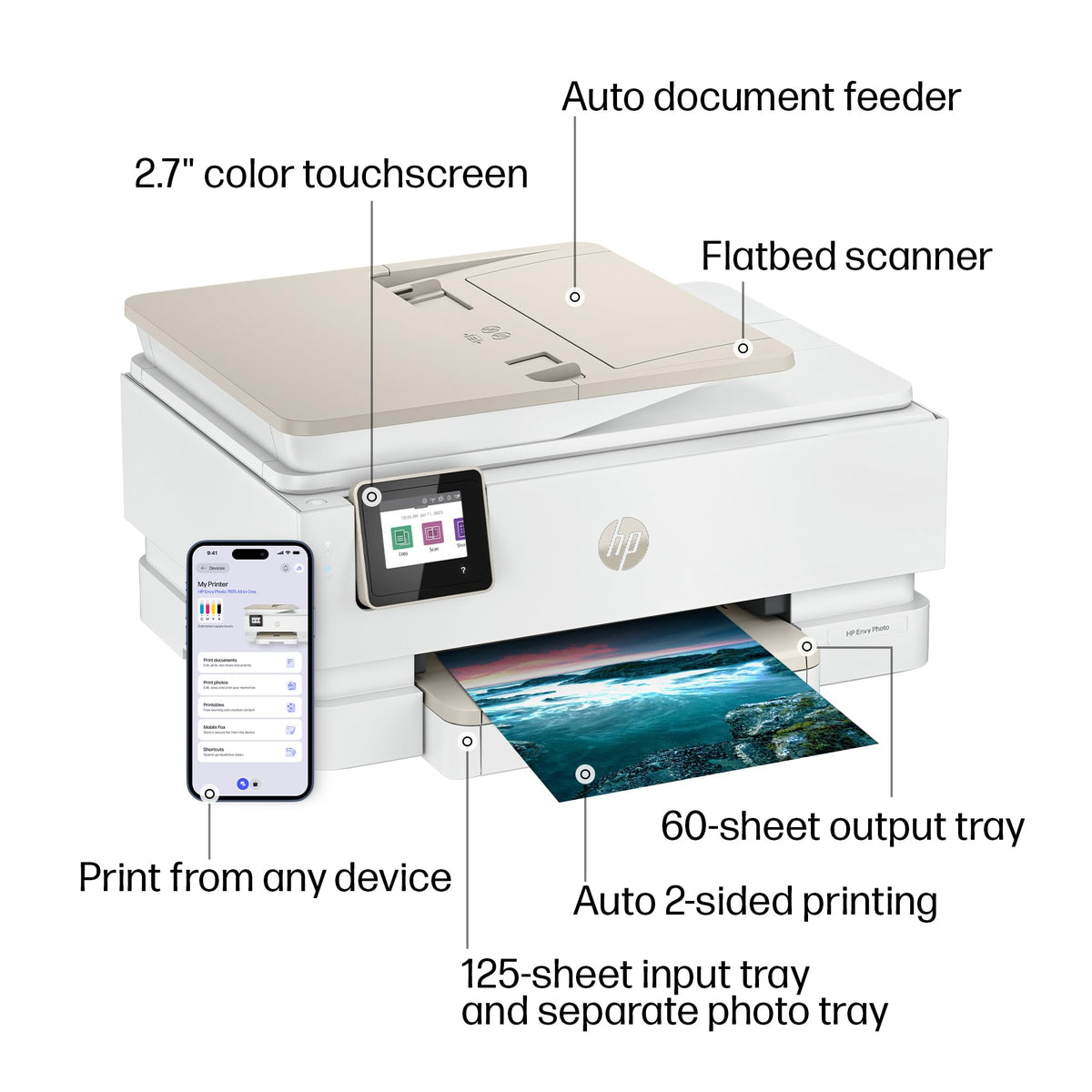 HP Envy Photo 7975 Wireless Color Inkjet Photo Printer, Print, scan, Copy, Easy Setup, Mobile Printing, Best-for-Home, 3 Month Instant Ink Trial Included, AI-Enabled (B63K3A)