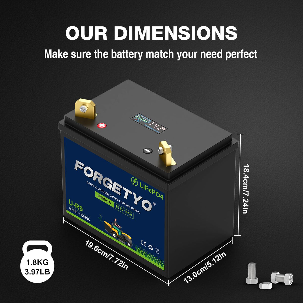 U-R9 Riding Lawn Mower Battery, 12V 10Ah 650CCA Lithium LiFePO4 Garden Tractor Starting Battery, Compatible with John Deere,Cub Cadet,Craftsman,Troy-Bilt Mower, and Generator