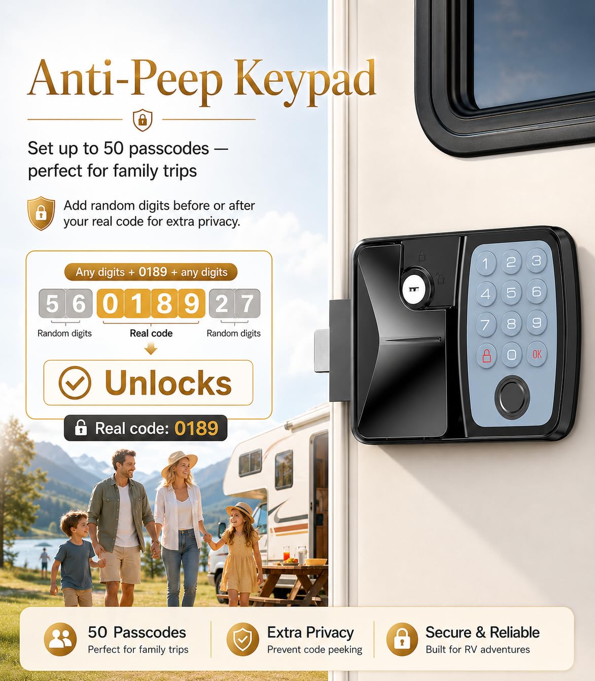 RV Door Lock with Fingerprint Unlock and 0–9 Numeric Keypad