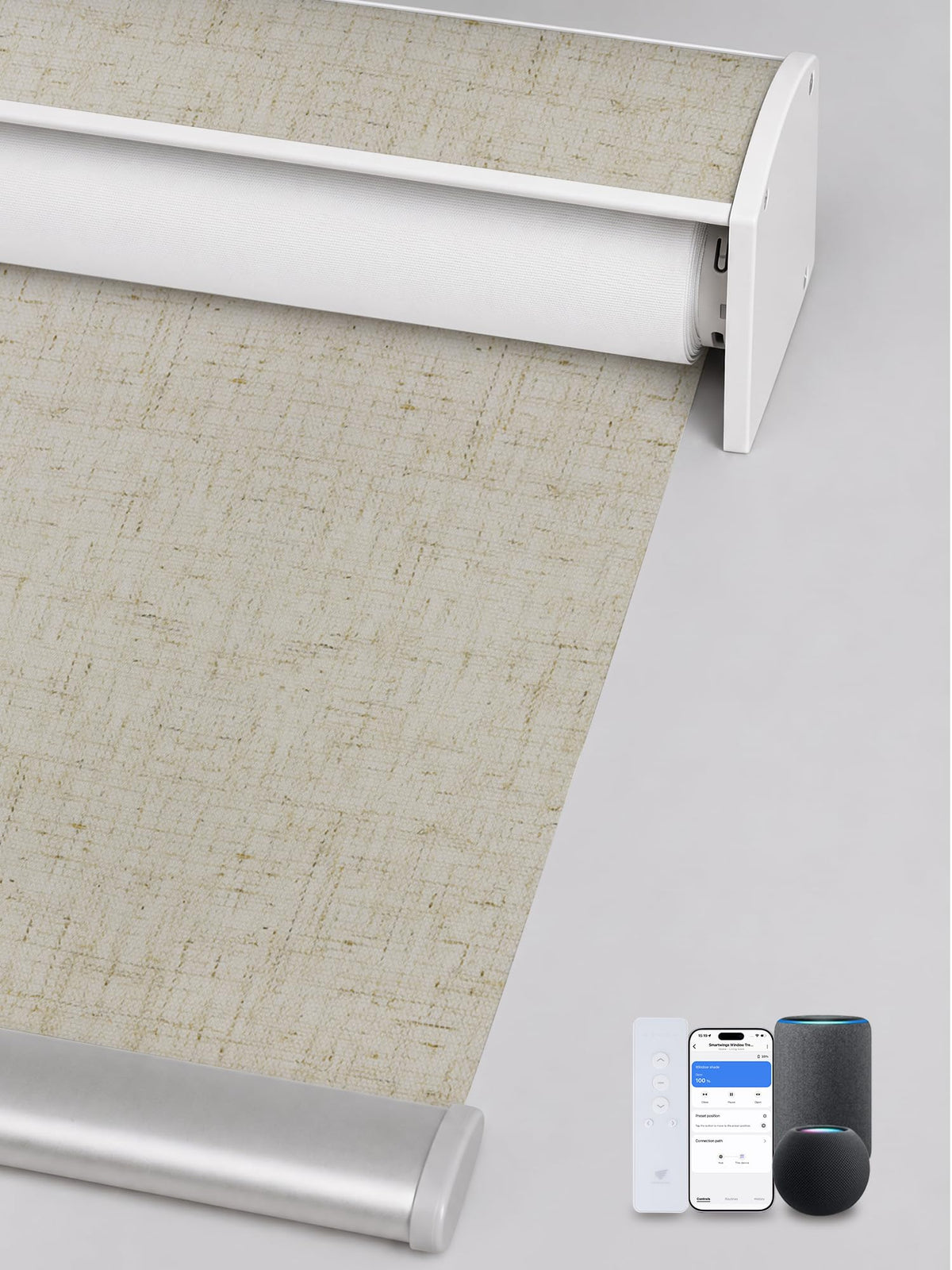 SmartWings Motorized Smart Roller Shades, 100% Blackout Essential Grey