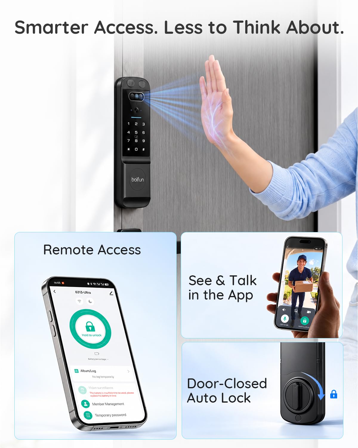 BOIFUN Palm Vein Smart Lock with Camera, WiFi and Doorbell for Front Door