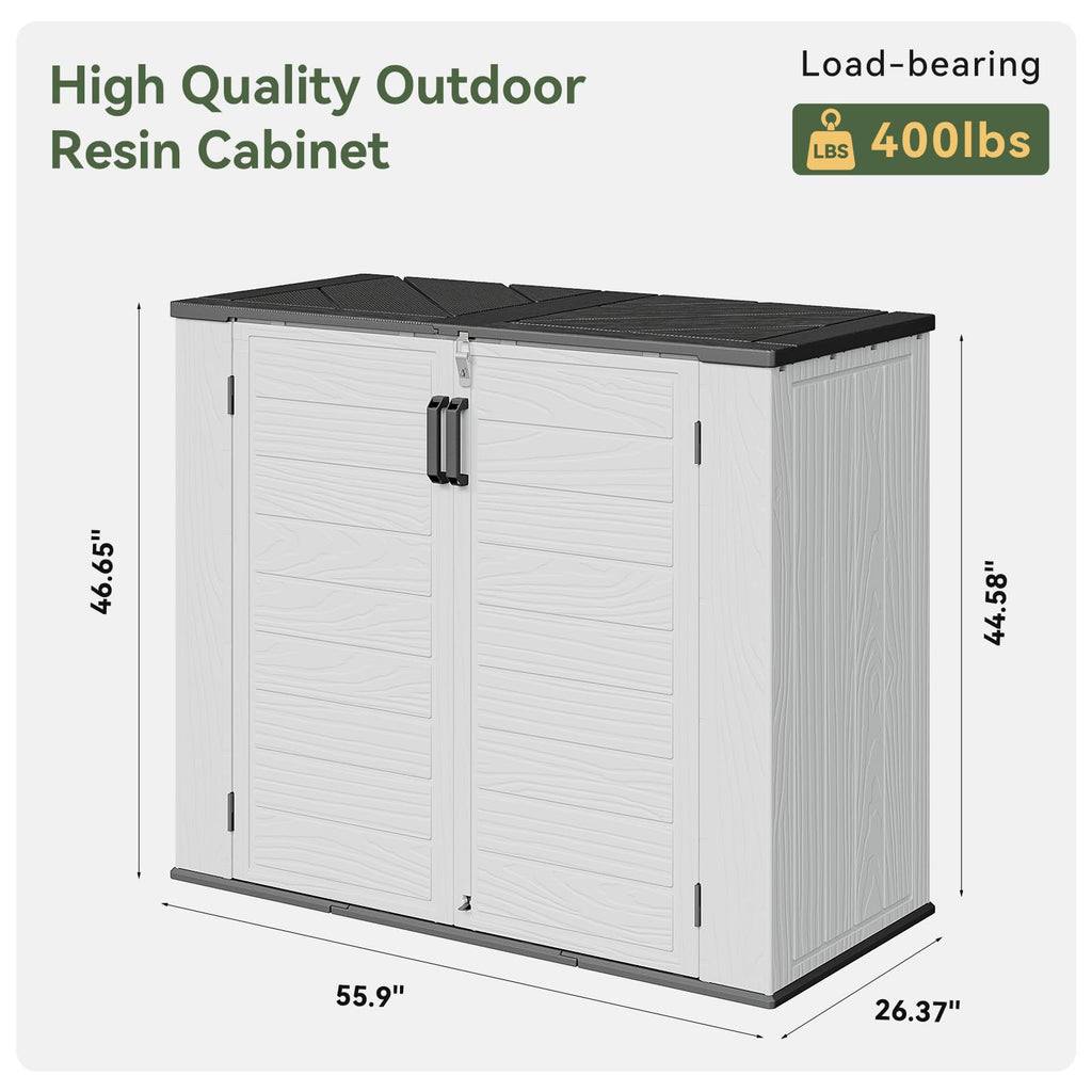 AOXUN Horizontal Storage Sheds 41 Cu.ft, Outdoor Storage Box 160 Gallon, Waterproof Lockable Resin Shed, Patio Storage for Garden, Pool, Cushions, Tools, White