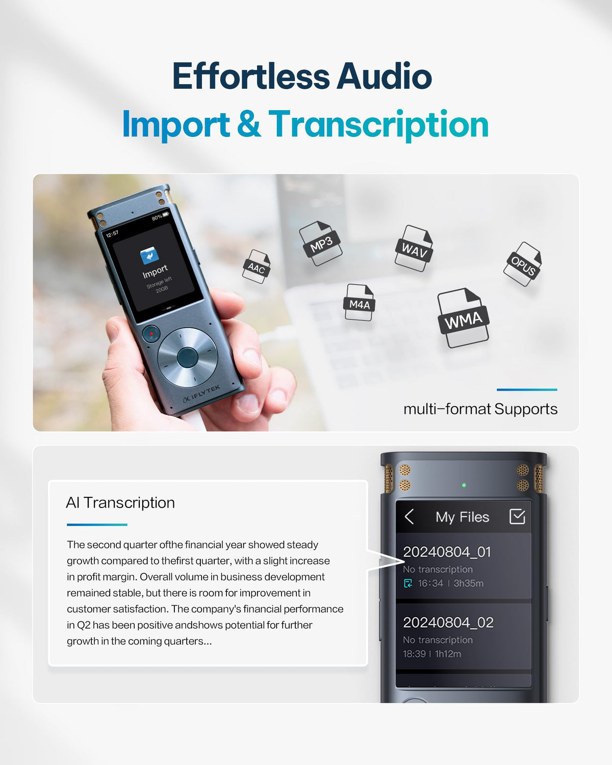 iFLYTEK Offline Voice Recorder with Playback, Secure Digital Recorder with AI Transcription, 5-Language Voice-to-Text, Noise Reduction, AI Voice Recorder for Meetings, Interviews, Learning