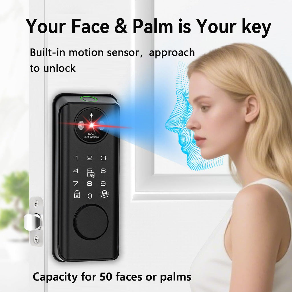 3D Face Recognition Smart Lock with Camera, Tuya APP Remote Control