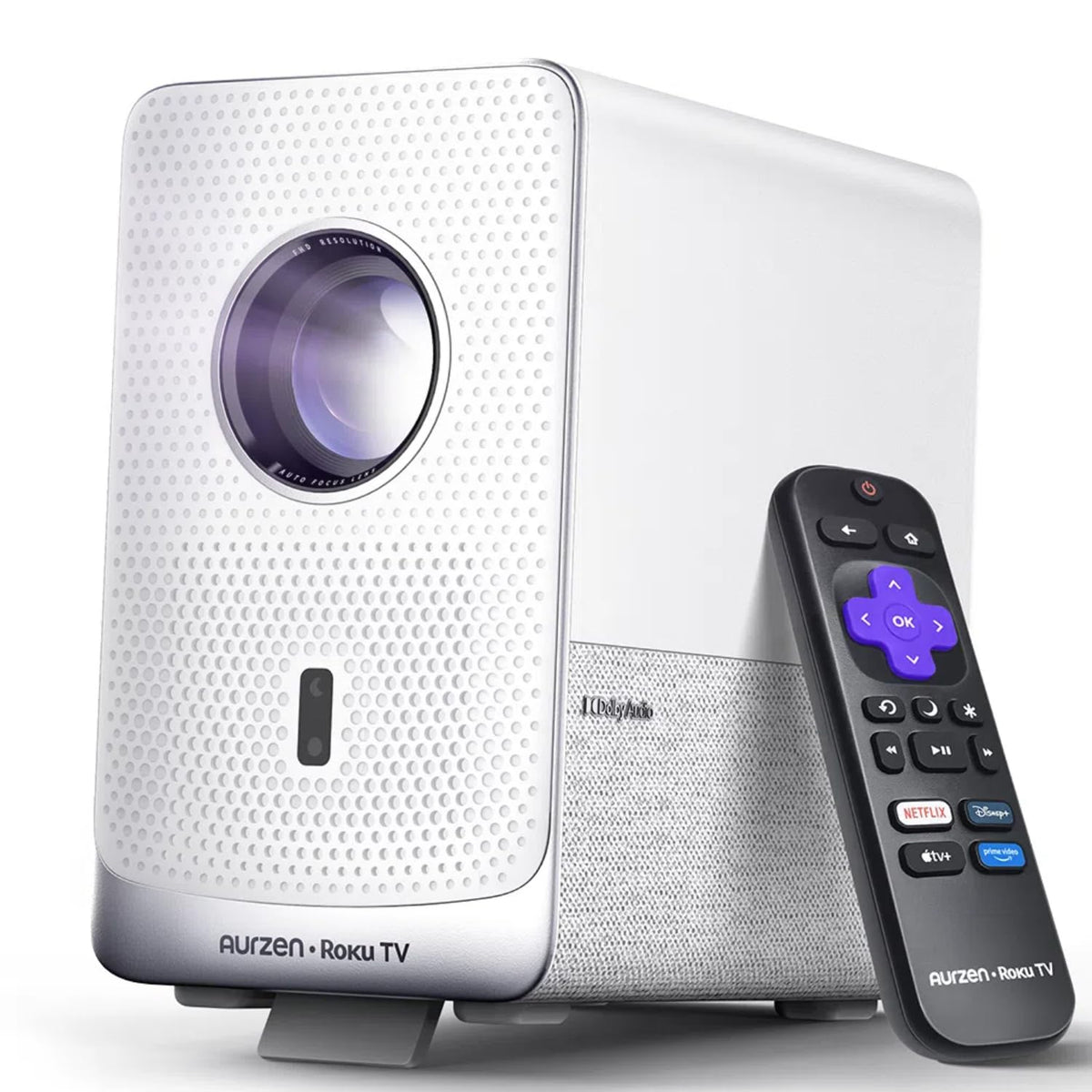 Aurzen Roku TV D1R Cube 1080P FHD Smart Projector, Sealed Optical Engine