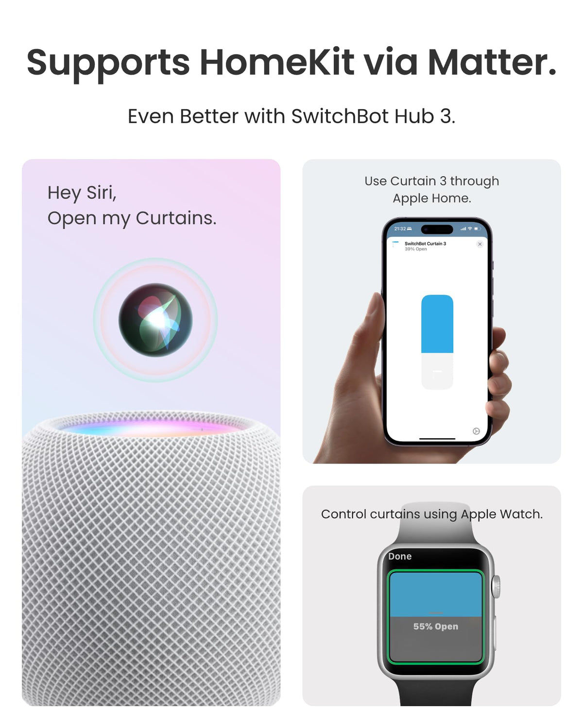 SwitchBot 2025 Automatic Curtain Opener 3 Rod-Bluetooth Remote Control, WiFi&APP Control, Upgraded High-Performance, Add Hub to Work with Alexa, Google Home, HomeKit via Matter(2025 Curtain Opener*2)