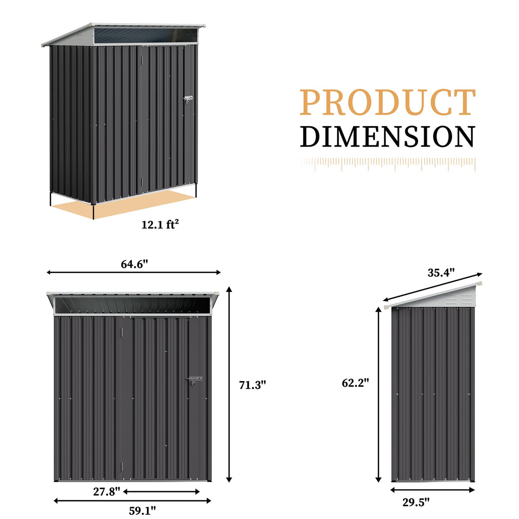 Vongrasig 5 x 3 x 6 FT Outdoor Storage Shed Clearance, Metal Garden Shed with Large Window and Lockable Door, Anti-Corrosion Waterproof Tool Shed for Backyard Patio, Lawn (Dark Gray)
