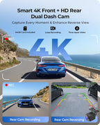 9.26" Wireless Carplay Screen for Car with 4K Dash Cam & HD Backup Camera