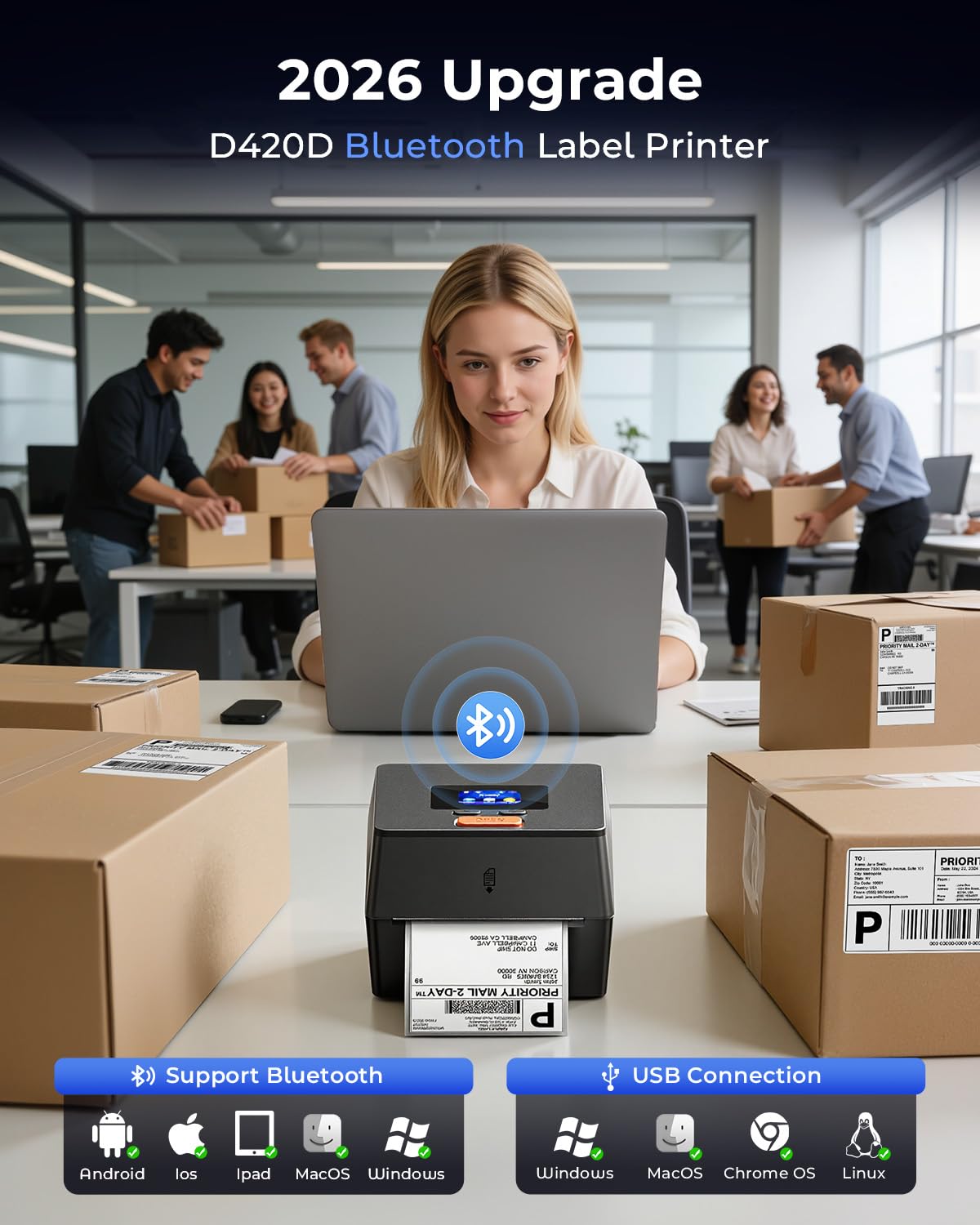 Phomemo Shipping Label Printer with Touchable Screen & 750Pcs Labels