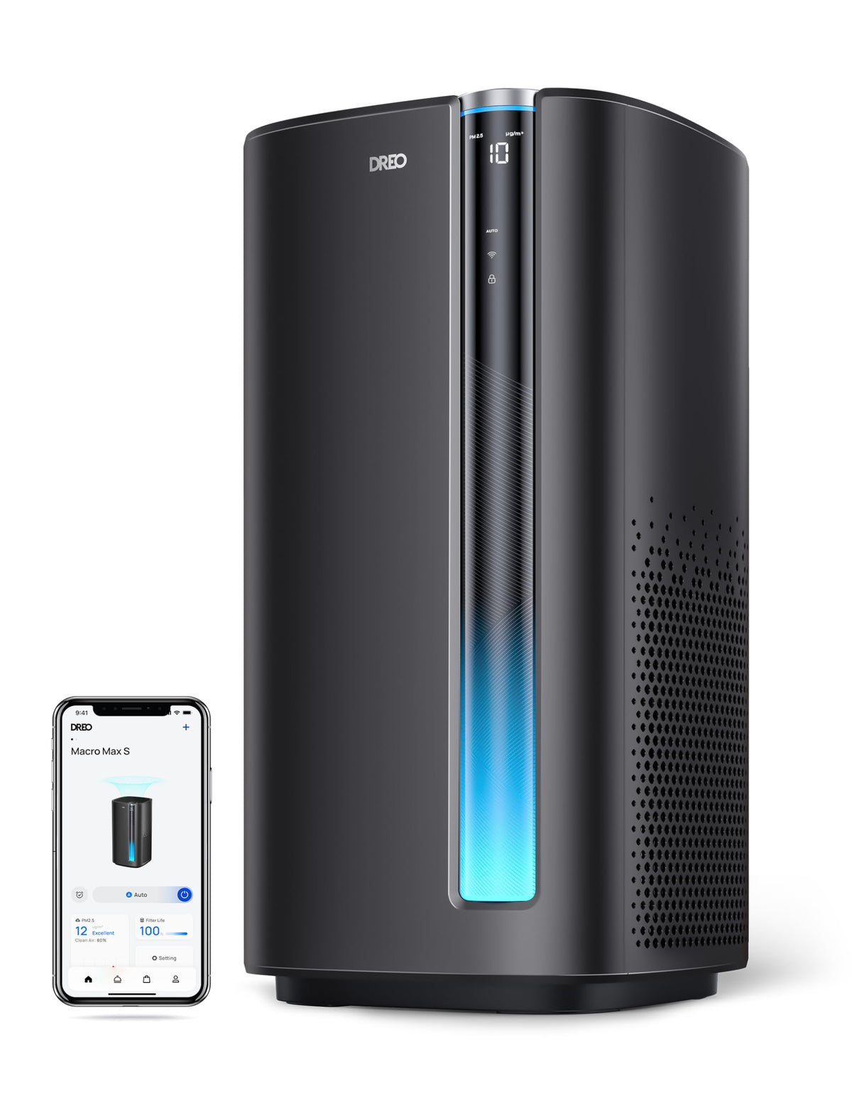 DREO Smart Air Purifier for Home, Washable Pre-Filter, Large Rooms Air Cleaner with Wi-Fi/Voice/Alexa,Smoke,Dust,Pollen,Odor,PM2.5 Monitor, 4 Speeds & Auto/Turbo/HEPA Sleep Mode, DR-HAP003AS Black