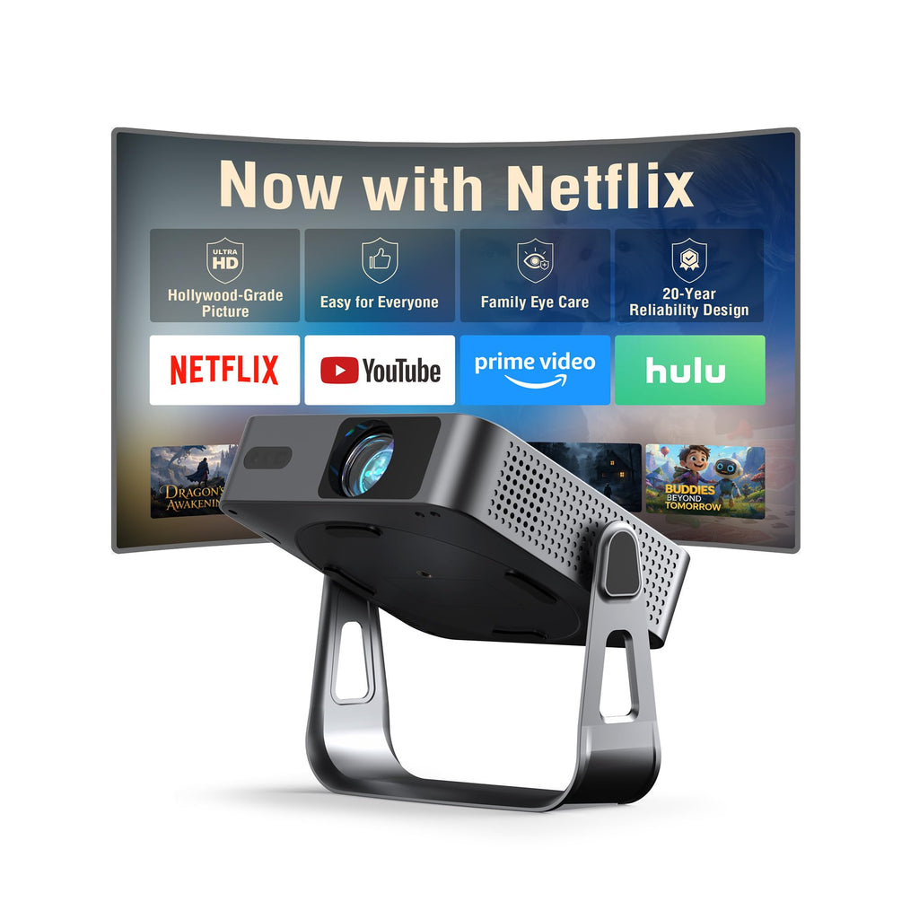 【Native 1080P & Netflix Ready 】Smart Projector with WiFi and Bluetooth