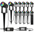 SUNTHIN Outdoor RGBW Landscape Lighting with Remote, Dusk to Dawn, 12 Pack