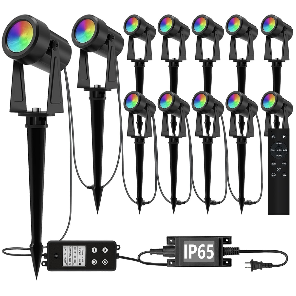 SUNTHIN Outdoor RGBW Landscape Lighting with Remote, Dusk to Dawn, 12 Pack